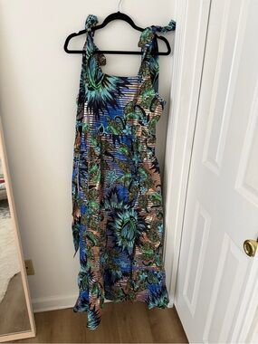 Floral Tie-Shoulder Maxi Dress in Blue and Green